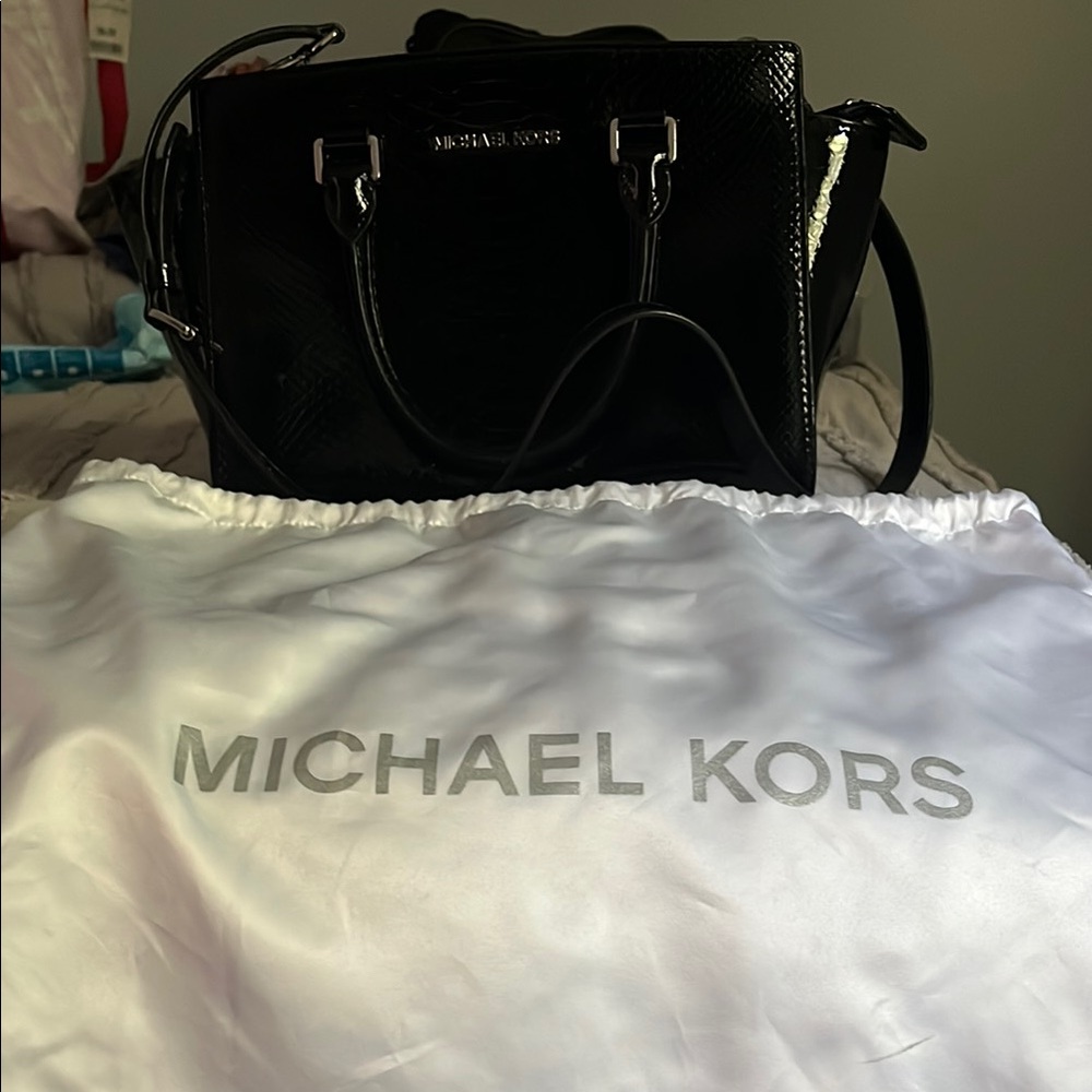 Michael Kors Black Satchel with Gold-Tone Hardware
